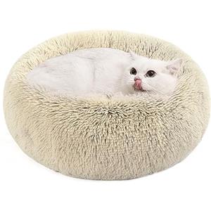 Feandrea Cuccia Cane Interno, Cuccia per Cani, Lettino per Animali Domestici a Ciambella, Cuscino Sfoderabile e Lavabile, Tappeto di Peluche, Diametro 50 cm, Cachi Ombré PGW037S01