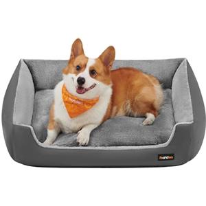 Feandrea Cuccia Cane Interno, Cuccia per Cani e Animale Domestico, Tappeto Rimovibile e Reversibile, Bordi Rialzati, Fondo Antiscivolo, L, 85 x 65 x 21 cm, Grigio Ardesia e Grigio Tortora PGW004G02