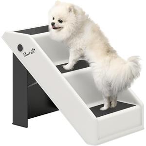 PawHut Scaletta per Cani e Gatti con 3 Scalini Antiscivolo, Scala Scendiletto per Cani Pieghevole con Capacità 10 kg, per Letti Alti e Divani, Crema