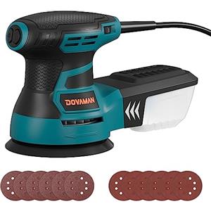 DOVAMAN ROS01A Levigatrice Orbitale, 350W, 6 Velocità Variabili, 13000 RPM, 12 Fogli Abrasivi, Disco da 125mm, Raccolta della Polvere, Levigatrice Elettrica per Superfici in Legno e Acciaio