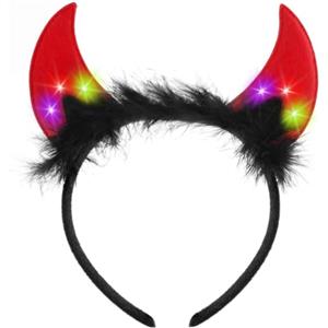 Alaoo Cerchietto Corna Diavolo, Fascia Luminosa a Forma di Corno, Corna del Diavolo con LED con Piume, per Fasce Costume per Capelli da Uomo e da Donna, per Feste Carnevale Halloween
