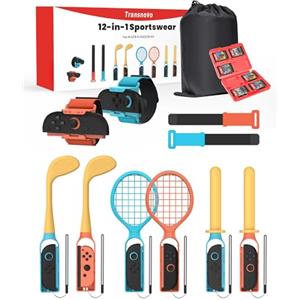 TRANSNOVO Kit 12 in 1 di Accessori Compatible con Nintendo Switch 2/Switch - Pack Familiare di Giochi Sportivi Compatibile con Switch Sports, Ring Fit Adventure e con i Joy-Con