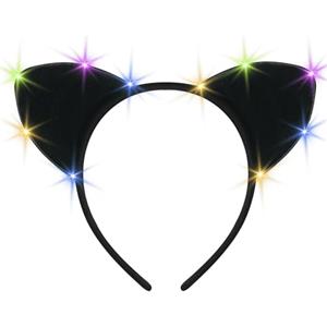 Alaoo Fascia Per Capelli Con Orecchie Di Gatto, Cerchietto Costume Gatto, Graziose Fasce con luci a LED per Capelli di Gatto per Ragazze E Donne per Feste Carnevale Halloween