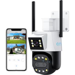 CAYVIS Telecamera Wi-Fi Esterno,Tre-Lente Doppia-Visione, 2,4G FHD1080P PTZ IP Videocamera Sorveglianza,Tracciamento Automatico,Visione Notturna a Colori, Audio Bidirezionale, IP66 (HD)