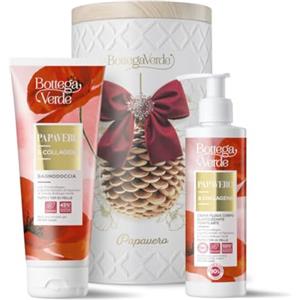 Bottega Verde - Cofanetto Regalo Papavero e Collagene, con Bagnodoccia 200 ml e Crema Fluida Corpo 200 ml, Elasticizzante e Tonificante, Profumo di Papavero e Collagene Naturale, Idea Regalo