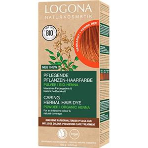 LOGONA Naturkosmetik Colorante vegetale per capelli in polvere vegana con henné biologico per colori intensi e lucentezza, colore per capelli vegetali rosso hennarot (rosso), 1 x 100 g
