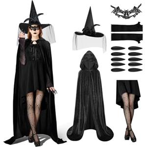 AUYAO Halloween Set di Mantelli, Mantello con Cappuccio da Vampiro per Adulti Bambini, 6 Pezzi Unisex Lungo Mantello Costume per Adulti Bambini, per Festa Carnevale Masquerade, 100/150 CM