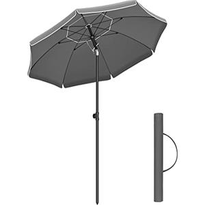 SONGMICS Ombrellone di 200 cm, UPF 50+, Inclinazione Bidirezionale a 30°, Altezza Regolabile, con Borsa da Trasporto, per Balcone Giardino Terrazzo Spiaggia, senza Base, Grigio GPU065G01