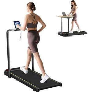SPORTNOW Tapis Roulant Pieghevole 2 in 1 con Inclinazione, Tapis Roulant Elettrico 2HP Portatile con Display LED, Velocità 1-10 km/h, Ruote, Impugnatura, Telecomando, Supporto Telefono, Nero