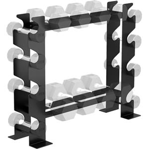 SPORTNOW Porta Pesi Palestra Casa a 4 Ripiani, Rastrelliera Manubri in Acciaio, Supporto per Manubri e Kettlebell, Salvaspazio per Palestra Domestica, Capacità 200 Kg, Nero