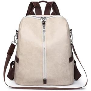 JSNOM Zaino Donna Elegante Antifurto: Borsa Zainetto Donna Pelle Piccola Impermeabile Daypack per Universitá Scuola Shopping Lavoro Casual (Nero) (Beige)