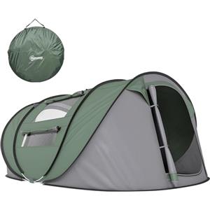 Outsunny Tenda da Campeggio Pop Up 2 Posti con 2 Porte, 4 Finestre e Telo Impermeabile, 263.5x220x123 cm, Verde Scuro