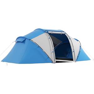 Outsunny Tenda da Campeggio 4 Posti con 2 Zone Notte e Borsa da Trasporto, 430×240×170 cm, Bianco e Azzurro