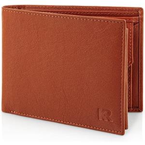 KRONIFY Portafoglio da Uomo | Protezione RFID | Formato Orizzontale | 13 Scomparti per Carte | Scomparto per Monete | Cuciture Rinforzate | Scatola Regalo | Nappa Marrone-Rossiccio