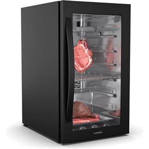 KLARSTEIN Frigo per Frollatura Carne, 88L Armadio Stagionatura con Controllo Temperatura e Umidità, Illuminazione UVC Antibatterica, Pannello Touch, Porta Doppio Vetro, Nero