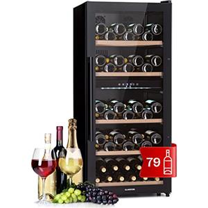 Klarstein Cantinetta Vino, Cantinetta Vino Refrigerata a Zona Doppia per Interno/Esterni, Frigo Bar, Cantina Vino con Vetrina, Mini Bar con Protezione UV, Frigo Vino Touch, 5-18°C, 79 Bottiglie