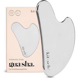 Kitsch Gua Sha Acciaio Inox - Strumento Viso per Modellare e Definire Mascella, Ridurre Doppio Mento, Massaggiatore Drenaggio Linfatico, Cura del Viso e Corpo - Argento