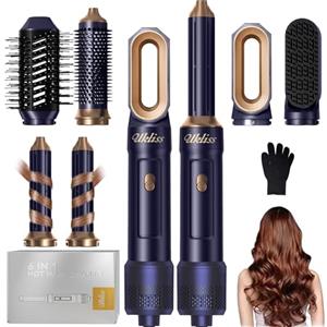 UKLISS 6 in 1 Airstyler, Spazzola Asciugacapelli & Hairstyler con Phon per Capelli, Thermal Brush, Spazzola Lisciante per Capelli, Arricciacapelli Automatico, Regali per Donne Styling - Blu Pro