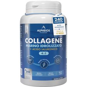 ALPHEIOS PHARMA Collagene Marino con Acido Ialuronico - 240 Compresse 2400mg di Collagene Idrolizzato, Integratore con Biotina + Zinco + Selenio + Vitamina C + Coenzima Q10 per Pelle, Capelli, Unghie e Articolazioni
