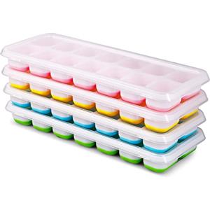 CHILLSILA Stampo Ghiaccio, 4 Pezzi Vaschetta del Ghiaccio con Coperchio, 14 Stampo Cubetti Ghiaccio in Silicone, Certificato LFGB