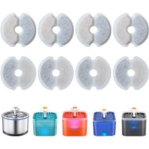 Zemiu Filtro Fontanella per Gatti 8Pezzi, 8 Pezzi Filtro per Gatti Per Fontana Gatto 2L,2.5L (67oz,84oz) con Carbone Attivo e Resina-Tripla Filtrazion