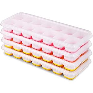 CHILLSILA Stampo Ghiaccio, 4 Pezzi Vaschetta del Ghiaccio con Coperchio, 14 Stampo Cubetti Ghiaccio in Silicone, Certificato LFGB