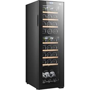 Melchioni Family | VERMENTINO 27C DUAL, Cantinetta 27 bottiglie, Doppia Temperatura, 74L, Compressore, Luce interna, Temperatura regolabile, 5-18°C, Display touch, Porta in vetro, Ripiani in legno