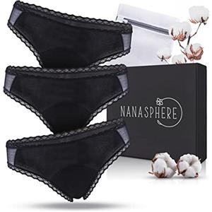 NANASPHERE Mutande Assorbenti Mestruali Set di 3 + Sacco Lavaggio | Donna Ciclo Flusso Abbondante | Cotone Organico | Slip Mestruale Donna | Incontinenza Perdita Urinaria Post Parto Adolescente (S)