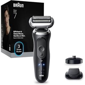 Braun Serie 7 Rasoio Elettrico Barba, Wet&Dry, Regolabarba Uomo, Rasoio Barba, 60 Min Di Utilizzo, Base di Ricarica, +1 Accessorio, Senza Fili, 100% Impermeabile, Regolabarba Braun 72-N4200S, Nero