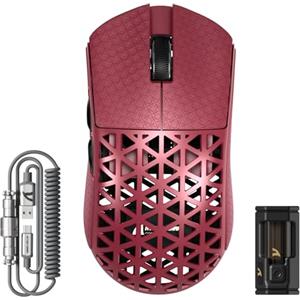 ATTACK SHARK R5 Ultra Mouse Gaming Wireless in Fibra di Carbonio 8000Hz, 39g SUPERLIGHT, 42000DPI, Sensore PAW3950MAX, Nordic 52840, Bluetooth/2.4G/USB-C Cabalto, 8K Cavo Spirale, per PC/Mac, Rosso