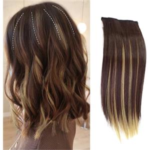 HSAJS Extension Capelli Filo Invisibile per Donne Ragazze Capelli Lisci Veri Clip Naturale Finta Sintetici Clip Posticci Capelli Extension 20cm