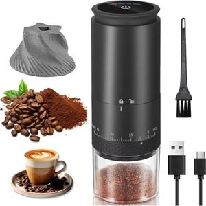 YGVQN Macinacaffè Elettrico Portatile, Macinacaffè Conico In Ceramica, 38 Regolazioni della Macinatura e Display LED, 2000mAH Ricaricabile USB, Ideale per Casa, Ufficio, Campeggio e Viaggi (nero, L)