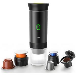 Winwj Macchina per caffè espresso elettrica portatile, macchina per caffe a batteria per viaggi in campeggio, macchina per caffè espresso autoriscaldante da 12 V compatibile con caffè macinato e capsule NS