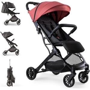 Interbaby Passeggino Leggero Compatto e Ultraleggero | Passeggino da Viaggio e Aereo Pieghevole, dalla Nascita fino a 22 kg | Chiusura Rapida, Cappottina XXL, Ammortizzatori (Min. Plus Space Rosso)