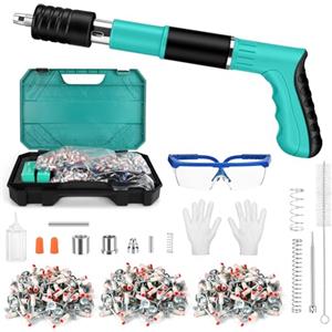 Leiortufa Pistola sparachiodi manuale, pistola sparachiodi a 5 velocità Pistola sparachiodi con 300 giri di chiodi, pistola sparachiodi portatile per calcestruzzo e acciaio, soffitto (Verde, L)