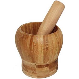 Rukauf - Mortaio e pestello in legno di bambù, tritatutto per spezie, erbe aromatiche, ecc. 11 cm