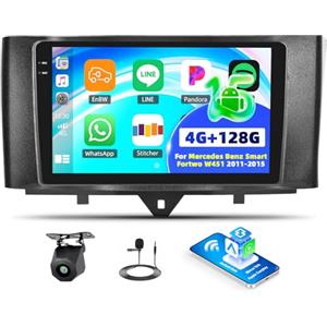 CAMECHO 4G+128G CAMECHO Autoradio Android per Mercedes Benz Smart Fortwo W451 2011-2015 con Carplay Wireless Android Auto, Radio per Auto da 9 Pollici 2Din con GPS WiFi Bluetooth FM/RDS EQ SWC Retrocamera&MIC
