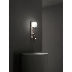 Perenz Fog - Applique da Comodino Grigio con USB e USB-C, LED 3W, Sfera Bianca, Corpo Orientabile, Diffusore in Vetro