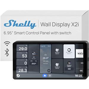 Shelly Wall Display X2i Nero - 6.9 Pannello di Controllo Smart WiFi, Termostato, Relè Integrato 5A, Richiede Neutro, Sensore LUX e Sensore G, Altoparlanti Stereo, Alexa e Google, Home Assistant