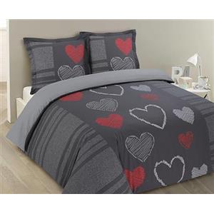 VISION Romeo cuori - 100% cotone - Set Copripiumoni matrimoniale 200 x 200cm con 2 federe 65 x 65cm per letto matrimoniale - Morbido e confortevole - Colore: grigio scuro - Certificato Oeko-Tex