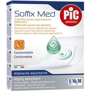 PIC Soffix Med Cerotto Antibatterico 10x10 cm - 5 Pezzi, Sterile e Assorbente