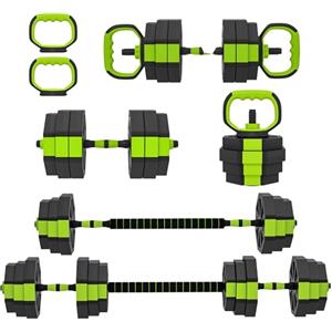 SPORTNOW Set Pesi da Palestra 6 in 1 da 25kg Totali in Plastica e Sabbia, Set Manubri Regolabili Utilizzabile come Kettlebell, Manubri, Bilanciere e Supporto per Flessioni, Allenamento a Casa, Verde