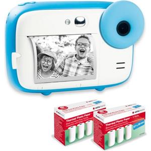 AgfaPhoto AGFA PHOTO Realikids Instant Cam + 6 rotoli di carta termica ATP3WH aggiuntivi - Fotocamera istantanea per bambini, schermo LCD da 2,4, batteria al litio, specchio selfie e filtro fotografico, Blu