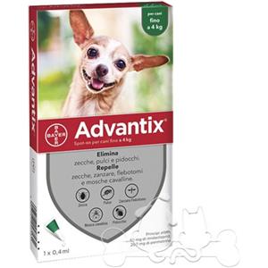 Elanco Advantix Spot-On Antiparassitario per Cani Fino a 4 Kg - 4 Pipette Monodose da 0,4 ml