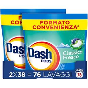 Dash Pods Detersivo Lavatrice In Capsule, 76 Lavaggi (2x38), Classico Fresco, Rimuove Le Macchie, Efficace A Freddo Anche E In Cicli Brevi