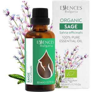 Essences Bulgaria Olio Essenziale di Salvia Biologico 50ml Salvia officinalis | 100% Puro e Naturale | Non Diluito | Grado Terapeutico | Fattoria a Conduzione Familiare | Distillato a vapore | Vegano