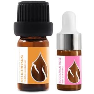 Essences Bulgaria Set Oli Essenziali Biologici "Lusso" | Elicriso (5ml) + Rosa (3ml) | 100% Puro e Naturale | Non Diluito | Grado Terapeutico | Fattoria a Conduzione Familiare | Distillato a Vapore | Non OGM | 2 pz