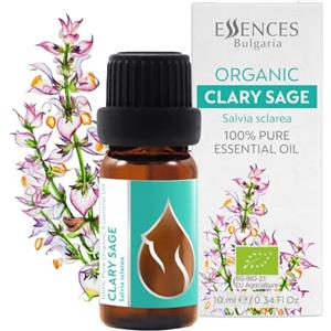 Essences Bulgaria Olio Essenziale di Salvia Sclarea Biologica 10 ml | Salvia sclarea | 100% Puro e Naturale | Non Diluito | Grado Terapeutico | Fattoria a Conduzione Familiare | Distillato a Vapore