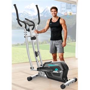 Cowmew Ellittiche Da Casa con App, 3-in-1 Ellittica Ultra Silenziosa con 16 Livelli di Resistenza,volano da 6 kg, Monitor LCD, Pedale Antiscivolo, Portabottiglie (Argento)