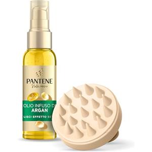 Pantene Set Massaggiatore Cute + Olio Capelli Con Olio di Argan, Ideale Per I Capelli Crespi E Opachi, Lisci Effetto Seta, Nutriente Quotidiano, Senza Risciacquo, 100 ml